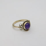 Sterling Silver Cabochon Amethyst Patterned Dress Ring Vintage c1970 Size N