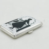 Art Deco Silver Plated Black & White Enamel Romantic Scene Cigarette Case