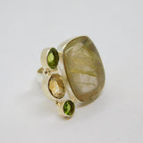 Sterling Silver Quartz, Peridot & Citrine Studio Ring Vintage c1970 Size Q 1/2