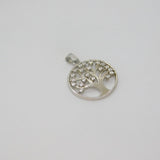 Sterling Silver CZ Set Tree Of Life Round Disc Charm Pendant Modern c2000s