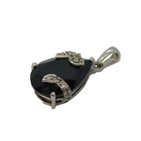 Sterling Silver Black Glass & Paste Set Drop Charm Pendant Vintage c1970s
