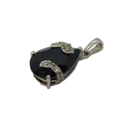 Sterling Silver Black Glass & Paste Set Drop Charm Pendant Vintage c1970s