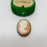 Sterling Silver Mounted Carved Shell Cameo Brooch Pin Antique c1920 Art Deco
