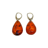Pair of Sterling Silver Large Baltic Amber Leverback Drop Earrings Vintage c1970