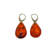 Pair of Sterling Silver Large Baltic Amber Leverback Drop Earrings Vintage c1970