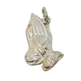 Sterling Silver Praying Hands Charm Pendant Vintage c1970s