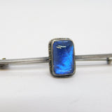 Sterling Silver & Morpho Butterfly Wing Bar Brooch Antique Art Deco c1920s