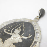 Large Siam Sterling Silver Niello Enamel Dancing Goddess Pendant Antique