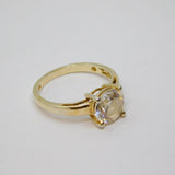 Gold On Sterling Silver Round Topaz Solitaire Dress Ring Vintage c1970 Size L