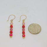 Pair of Sterling Silver Pink Glass Beads Hook Drop Earrings Contemporary c2010