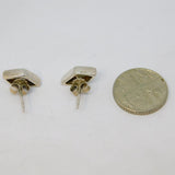 Pair of Sterling Silver Spinel Set Diamond Shape Stud Earrings Vintage c1970