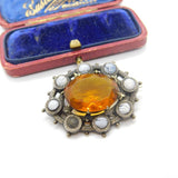 Victorian Scottish Sterling Silver Montrose Agate & Citrine Paste Brooch c1860