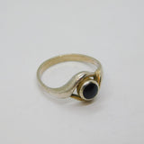 Sterling Silver Black Onyx Twist Front Dress Band Ring Vintage c1970 Size N