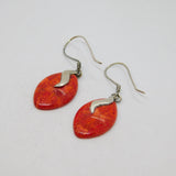 Pair of Sterling Silver Red Jasper Ellipse Studio Drop Earrings Vintage c1970