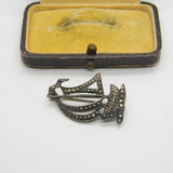 Sterling Silver Marcasite Set Sailing Ship Brooch Pin Antique c1930 Art Deco