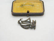Sterling Silver Marcasite Set Sailing Ship Brooch Pin Antique c1930 Art Deco