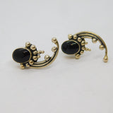 Pair of Sterling Silver Black Onyx Eastern Style Stud Earrings Vintage c1970
