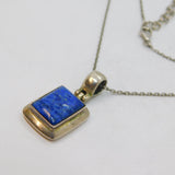 Sterling Silver Blue Sodalite Rectangle Drop Pendant With Chain Modern c1990