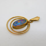 9ct Yellow Gold & Cabochon Cut Doublet Opal Set Drop Pendant Vintage c1970s
