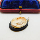 Victorian Jet & Carved Shell Cameo Mourning Pendant Antique c1880