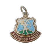 Sterling Silver Enamel Sherwood Forest Shield Charm Pendant Vintage c1970