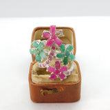 Large Sterling Silver Emerald & Ruby Paste Statement Floral Ring c1990