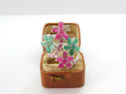 Large Sterling Silver Emerald & Ruby Paste Statement Floral Ring c1990