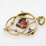 Victorian Rolled Gold Heart Cut Purple Paste Lavalier Pendant Antique c1890s