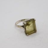 Sterling Silver Emerald Cut Citrine Solitaire Cocktail Ring Antique c1930 Size O