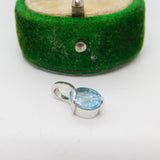 9ct White Gold & Blue Topaz Modernist Drop Pendant Vintage c1970