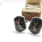 Pair of Siam Sterling Silver Niello Enamel Dancing Goddess Cufflinks c1920