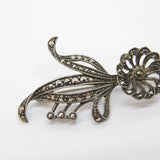 Sterling Silver Marcasite Set Floral Spray Brooch Pin Antique c1920 Art Deco