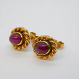 9ct Gold & Cabochon Cut Natural Ruby Stud Earrings Vintage c1970s