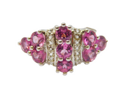 Sterling Silver Pink Topaz & White Sapphire Statement Ring Vintage c1970 Size N