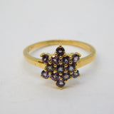 Contemporary 9ct Yellow Gold & Iolite Set Floral Cluster Ring Birmingham 2021