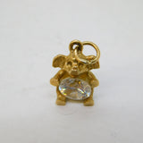 9ct Yellow Gold Crystal Set Elephant Charm Pendant Vintage 1991 Birmingham