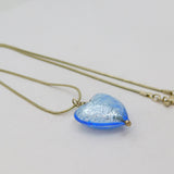 Sterling Silver Blue Murano Glass Heart & Snake Chain Necklace Modern c2010