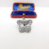 Sterling Silver Mirrored Diamond Paste Butterfly Charm Pendant Vintage c1970