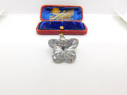 Sterling Silver Mirrored Diamond Paste Butterfly Charm Pendant Vintage c1970