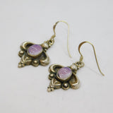 Pair of Sterling Silver Eastern Style Amethyst Hook Drop Earrings Vintage c1970