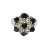 Sterling Silver White & Blue Sapphire Cluster Ring Vintage c1970 Size N 1/2