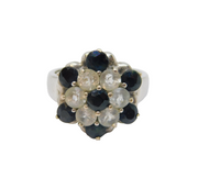 Sterling Silver White & Blue Sapphire Cluster Ring Vintage c1970 Size N 1/2