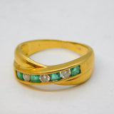 18ct Yellow Gold, Emerald & Diamond Set Crossover Ring Vintage c1970