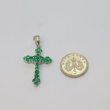 Sterling Silver Multi-Stone Emerald Cross Charm Pendant Vintage c1970