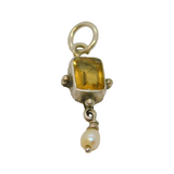 Sterling Silver  Citrine & Freshwater Pearl Drop Charm Pendant Vintage c1970
