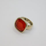 Sterling Silver Faceted Carnelian Planished Studio Ring Vintage c1970 Size L