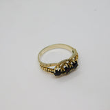 Gold On Sterling Silver Triple Garnet Patterned Dress Ring Vintage c1970 Size Q