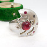 Studio Jewellery Sterling Silver Ruby Set Statement Ring Vintage Birmingham