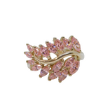 Sterling Silver Pink CZ Leaf Style Statement Ring Vintage c2000 Size V 1/2