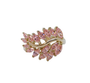 Sterling Silver Pink CZ Leaf Style Statement Ring Vintage c2000 Size V 1/2